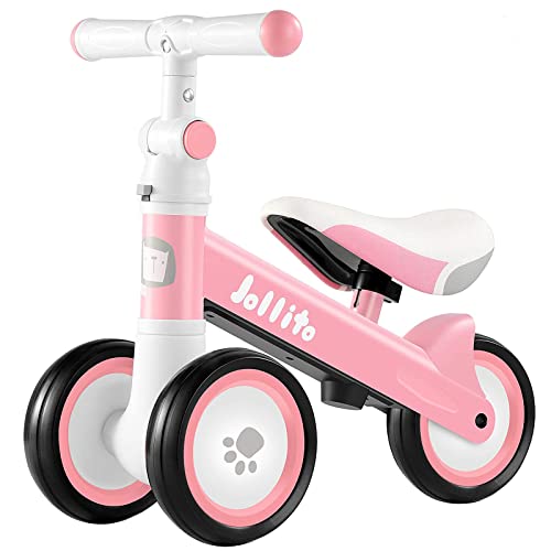 JOLLITO Baby Balance Bike, Adjustable Toddler Baby Bicycle 12-24 Months with 3 Silent Wheels, No Pedal Toddlers Walker Bike Riding Toy for 1 Year Old Boys Girls