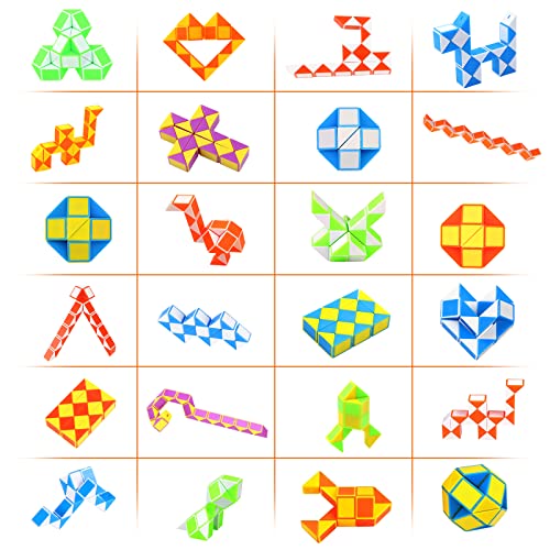 JOPHEK Mini Magic Snake, 24 Pack Serpiente Magica MáGico De Serpiente Juguetes De Rompecabezas, Mini Puzzle Regalos para Cumpleaños Infantiles (24 Segmentos, Multicolor 24P)