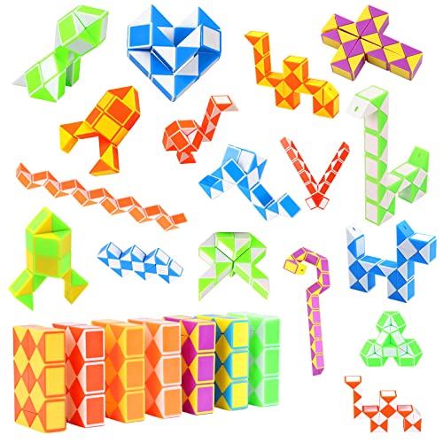 JOPHEK Mini Magic Snake, 24 Pack Serpiente Magica MáGico De Serpiente Juguetes De Rompecabezas, Mini Puzzle Regalos para Cumpleaños Infantiles (24 Segmentos, Multicolor 24P)