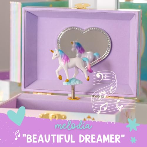 Joyero Musical de Unicornio para Niñas - Caja de Música Infantil con Unicornio Giratorio, Regalo de Cumpleaños Unicornio para Niñas, 17,1 x 13,3 x 15,2 cm - Edades 3-10