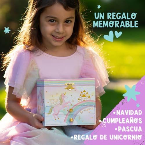 Joyero Musical de Unicornio para Niñas - Caja de Música Infantil con Unicornio Giratorio, Regalo de Cumpleaños Unicornio para Niñas, 17,1 x 13,3 x 15,2 cm - Edades 3-10