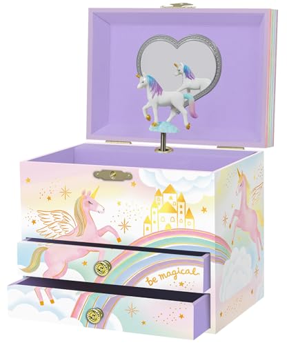 Joyero Musical de Unicornio para Niñas - Caja de Música Infantil con Unicornio Giratorio, Regalo de Cumpleaños Unicornio para Niñas, 17,1 x 13,3 x 15,2 cm - Edades 3-10