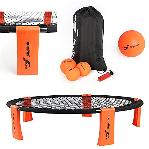 joyionic Roundnet Juego de 3 Pelotas, Set de Red Redonda, Bomba de inflado y Bolsa de Transporte, Color Negro y Naranja, Diámetro 91 cm, Altura 20 cm, para Principiantes y Profesionales