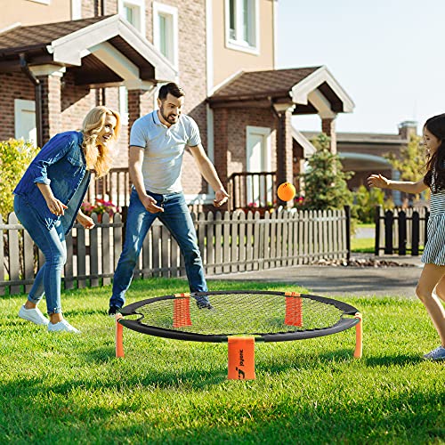 joyionic Roundnet Juego de 3 Pelotas, Set de Red Redonda, Bomba de inflado y Bolsa de Transporte, Color Negro y Naranja, Diámetro 91 cm, Altura 20 cm, para Principiantes y Profesionales