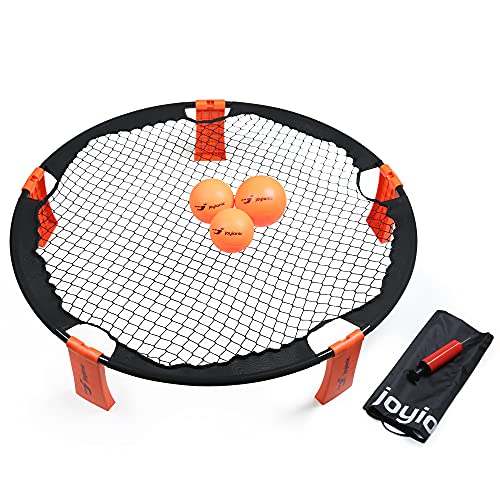 joyionic Roundnet Juego de 3 Pelotas, Set de Red Redonda, Bomba de inflado y Bolsa de Transporte, Color Negro y Naranja, Diámetro 91 cm, Altura 20 cm, para Principiantes y Profesionales