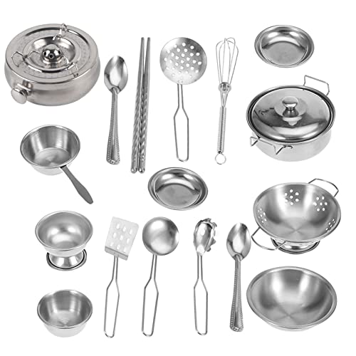 Joyzan Juguetes de Cocina para Niños, Inoxidable Set Utensilios Culinario, Mini Juguete Simulados Kit Cacerola con Cuchara Mezcladora Mucho Más Juego Imitación Niños Juguetes, 3 Años Edad, 16 Piezas