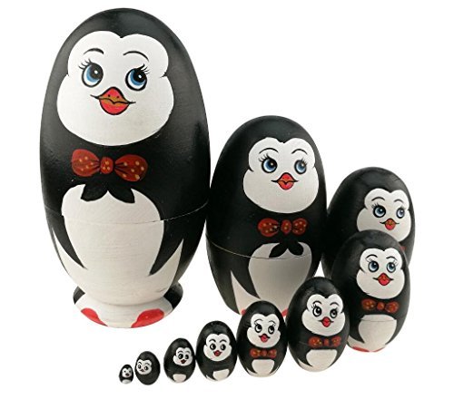 Juego de 10 piezas lindo tema animal pingüino forma de huevo de madera hecho a mano anidando muñecas matryoshka para niños juguete pingüino regalo