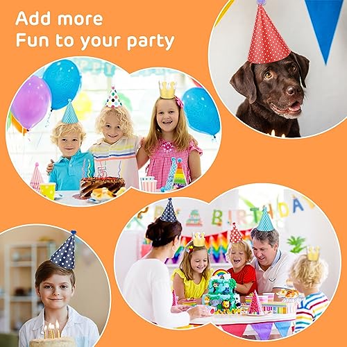 Juego de 11 sombreros de fiesta de cumpleaños, coloridos sombreros de fiesta con cono, sombreros de fiesta para cumpleaños, 9 sombreros de fiesta con pompones y 2 coronas de cumpleaños, adecuados para