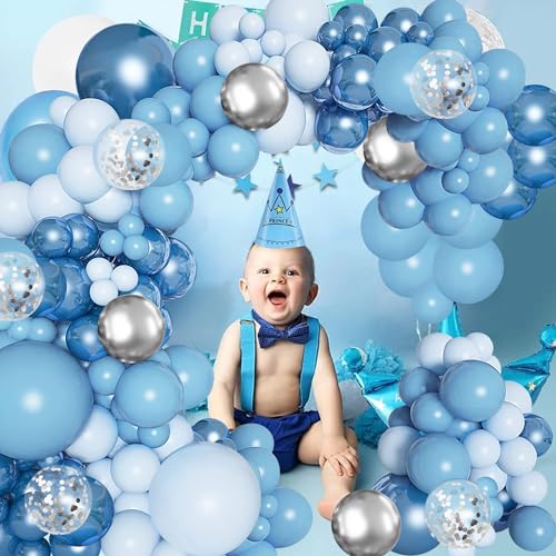 Juego de 133 globos azules, globos azules y azules metalizados para cumpleaños, baby shower, fiestas, decoración…