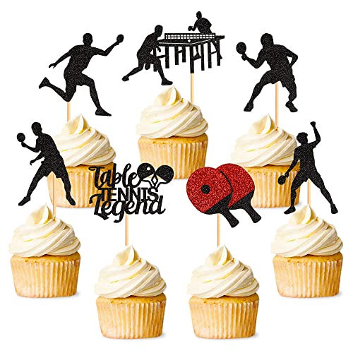 Juego de 28 toppers para cupcakes de tenis de mesa, trofeo, palos, medallas, tenis de mesa, cartel de tenis de mesa, divertido juego de pelota para cupcakes, accesorios deportivos para fiestas