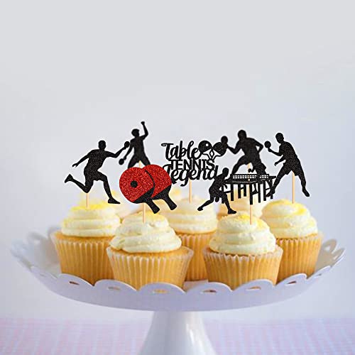 Juego de 28 toppers para cupcakes de tenis de mesa, trofeo, palos, medallas, tenis de mesa, cartel de tenis de mesa, divertido juego de pelota para cupcakes, accesorios deportivos para fiestas