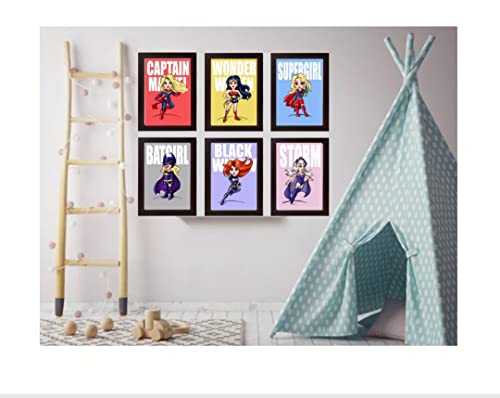 Juego de 6 impresiones de superhéroes femeninas para habitación de niños, arte de pared de Vengadores personalizados, superniñas, mujeres maravillosas, carteles de arte para niña de murciélago (20 x