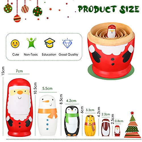 Juego de 6 Muñecas Rusas de Madera Hechas a Mano de Santa Claus Pingüino Alce Muñeco de Nieve Matryoshka Regalo Muñeca Apilable Juguetes para Navidad y Cumpleaños,6 a 1.1 Pulgadas de Alto