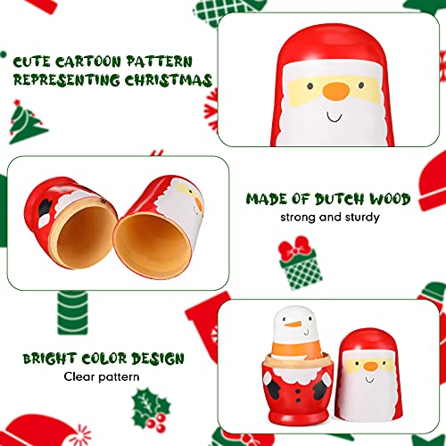 Juego de 6 Muñecas Rusas de Madera Hechas a Mano de Santa Claus Pingüino Alce Muñeco de Nieve Matryoshka Regalo Muñeca Apilable Juguetes para Navidad y Cumpleaños,6 a 1.1 Pulgadas de Alto