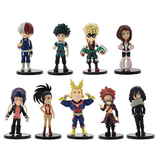 Juego de 9 figuras de anime My Hero Academia de 6,5 a 10,5 cm - Todoroki Shoto Bakugou Katsuki Midoriya Izuku Q Version Model Figurines coleccionables para el hogar