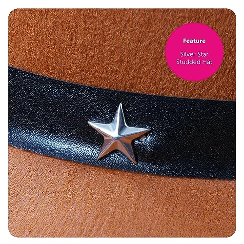 Juego de accesorios de vaquero para niños, sombrero de vaquero marrón con tachuelas de estrellas, bandana de cachemira roja, insignia plateada del sheriff – Juego de accesorios de disfraz de 3 piezas