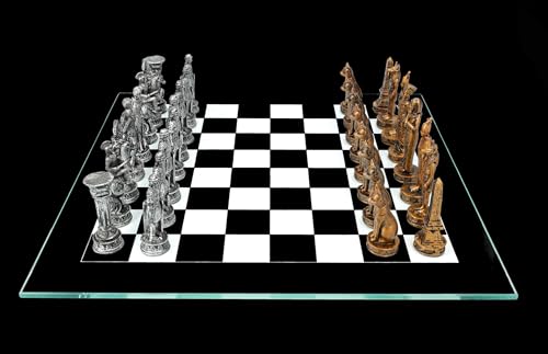 Juego de ajedrez egipcios vs. Romanos Plata Oro – Juego de ajedrez de cristal de tablero de ajedrez figuras de historia antigua