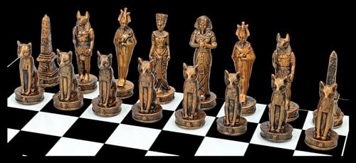 Juego de ajedrez egipcios vs. Romanos Plata Oro – Juego de ajedrez de cristal de tablero de ajedrez figuras de historia antigua