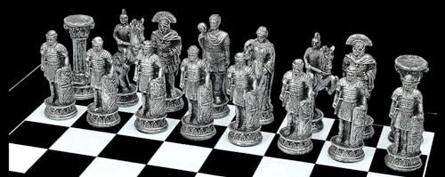 Juego de ajedrez egipcios vs. Romanos Plata Oro – Juego de ajedrez de cristal de tablero de ajedrez figuras de historia antigua