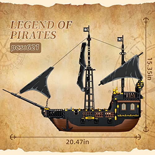 Juego de bloques de construcción de barco pirata Black Hawk Ideas, juguete de construcción para piratas, regalo para 6-10 niños y niñas, bloques de sujeción para adultos, barco pirata (compatible con