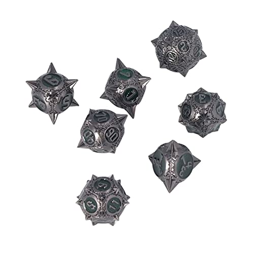 Juego de Dados D&D de Metal, 7 Piezas Juego de Mesa Port¨¢Til Poli¨¦Drico Dados Desplazamiento Equilibrado Juegos de Mesa Vintage Accesorios para Juego de Mazmorras y Dragones (Verde)