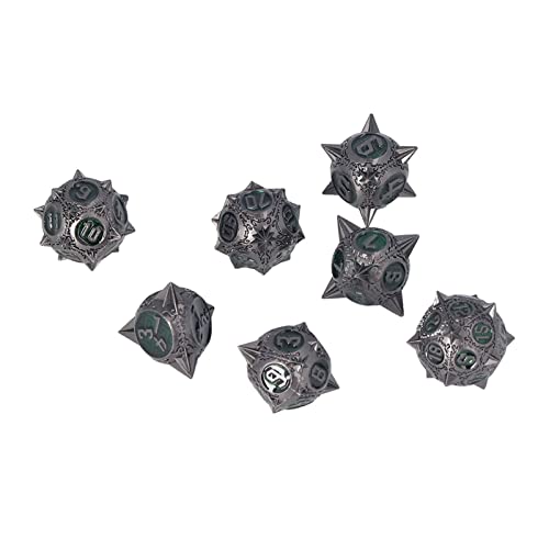 Juego de Dados D&D de Metal, 7 Piezas Juego de Mesa Port¨¢Til Poli¨¦Drico Dados Desplazamiento Equilibrado Juegos de Mesa Vintage Accesorios para Juego de Mazmorras y Dragones (Verde)