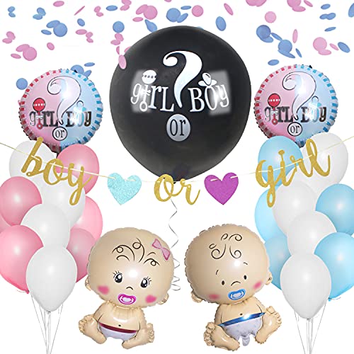 Juego de decoraciones de revelación de género para bebé (43 piezas) – Globos para niño o niña y globos rosa y azul & Banner para revelar ideas de género y fiesta de revelación de género