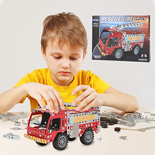 Juego de erector para niños a partir de 7 años, niños y niñas, juguetes de construcción STEM para camiones de bomberos - Kit de construcción de metal para niños y niñas de 7, 8, 9, 10 años, 292 piezas