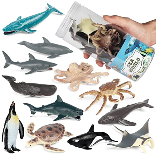 Juego de juguetes de animales marinos HUSHUI,12 piezas de juguetes de animales marinos, figuras realistas de animales marinos, juegos de juguetes oceánicos, figuras de animales de plástico para niños