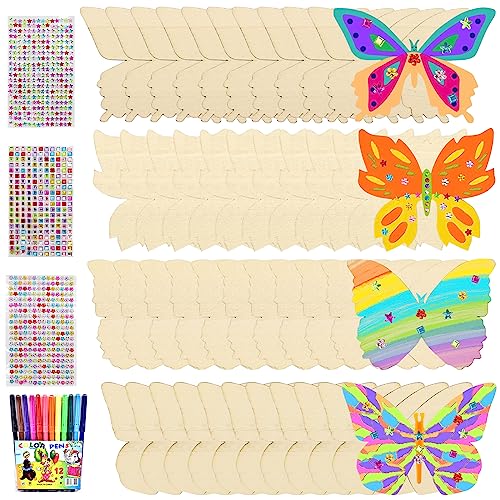 Juego de manualidades de mariposas, 40 unidades, mariposas, madera, cumpleaños infantiles, manualidades, mariposas, discos de madera para pintar, mariposa inacabada