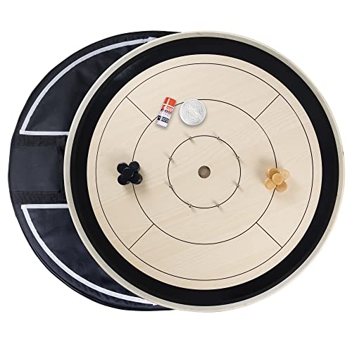 Juego de Mesa Crokinole - Tablero de Torneo, Discos, Polvo de Carrom, maletín de Transporte - Tamaño Oficial - Juego estratégico para jóvenes y Mayores