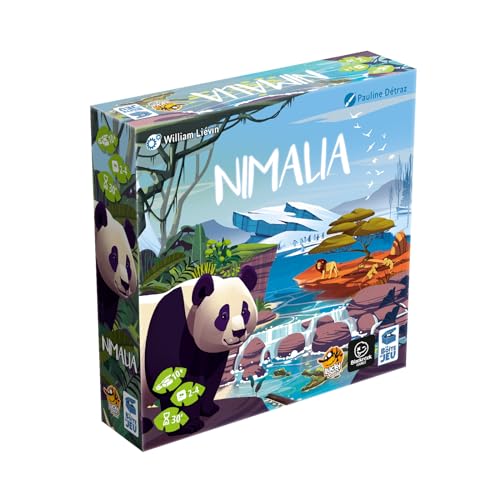 Juego de mesa Nimalia,Juego de estrategia con temática de animales,Juego de construcción de territorio,Tiempo promedio de juego de 25-30 minutos,Fabricado por Lucky Duck Games