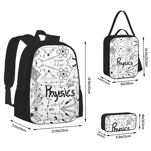 Juego de mochila de bolsillo cruzada, bolsa de almuerzo y bolsa para bolígrafos, resistente, duradera y de moda, diseño ligero, imagen impresa de física