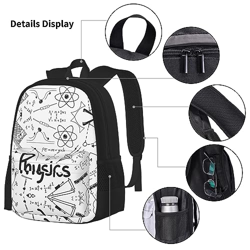 Juego de mochila de bolsillo cruzada, bolsa de almuerzo y bolsa para bolígrafos, resistente, duradera y de moda, diseño ligero, imagen impresa de física