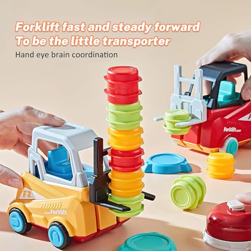 Juego de transporte de montacargas para niños, juguete de apilamiento de camiones de construcción con campana, juego de clasificación de juguetes educativos, regalo de carretilla elevadora para niños