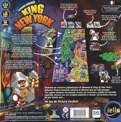 Juego King of New York + extensión Power Up Nueva York versión francesa + 1 abrebotellas Blumie (Base NY + Power Up NY)