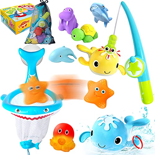 Juguete de Baño, Juegos de Pesca, Juguetes de Natación del Flotante con Red de Pesca Animales Marinos Squirter para Niños y Niñas de 3 4 5 6 7 8+