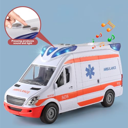 Juguete Musical de Ambulancia: Juguetes de Ambulancia para niños con Luces y Sonido, Juego de Juguetes para vehículos de Rescate con Camilla, Divertido Coche de Juguete de Ambulancia