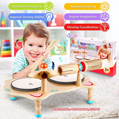 Juguete Musical de Madera Juego de Tambores para niños Instrumentos Musicales 6 en 1 Juguetes para bebés Instrumentos de percusión Edades 3-5 Niños y niñas Regalos