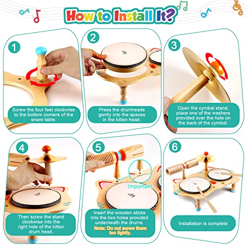 Juguete Musical de Madera Juego de Tambores para niños Instrumentos Musicales 6 en 1 Juguetes para bebés Instrumentos de percusión Edades 3-5 Niños y niñas Regalos