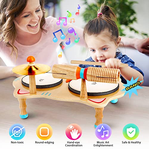 Juguete Musical de Madera Juego de Tambores para niños Instrumentos Musicales 6 en 1 Juguetes para bebés Instrumentos de percusión Edades 3-5 Niños y niñas Regalos