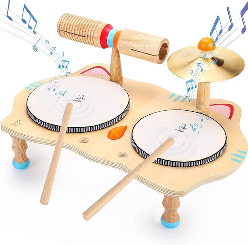 Juguete Musical de Madera Juego de Tambores para niños Instrumentos Musicales 6 en 1 Juguetes para bebés Instrumentos de percusión Edades 3-5 Niños y niñas Regalos