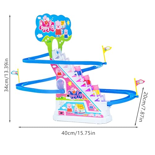 Juguete para Subir escaleras de Cerdito, Juego de Juguete de montaña Rusa | Juego de Pista de Carreras de Animales con música y luz,3 Cerditos, Montaje Sencillo, Escalada Automática, Juguetes Fukamou