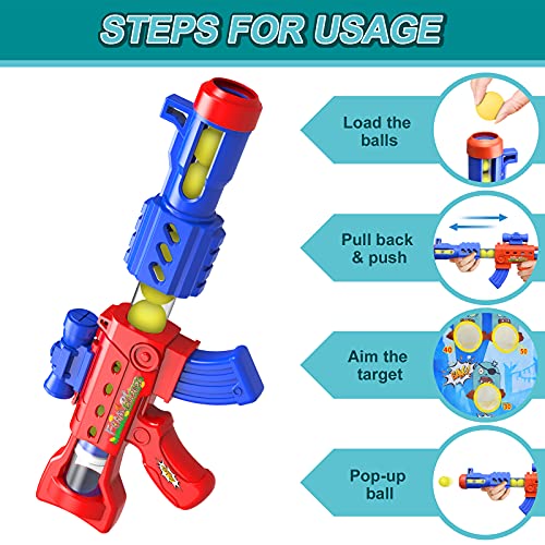 Juguete para tiro en movimiento para niños de 5, 6, 7, 8, 9 y 10 años, 2 pelotas de espuma con destino de tiro vertical, 36 bolas de espuma, juego de actividades en interiores y exteriores para niños