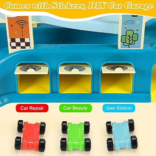 Juguete Rampa Coches Pista de Carrera con 6 Mini Coches, Rampa Racer Coche de Juguete zig Zag clack Track Pista Carreras circuitos Juguetes Corredera para Autos Regalos para Niños de 3 4 6 8 9 años