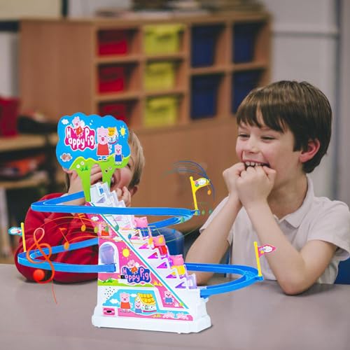 Juguetes para Subir escaleras de Cerdo, Juguete para Subir escaleras de Cerdito - Juego de Pista de Carreras de montaña Rusa lúdica eléctrica,3 Cerditos, Montaje Sencillo, Escalada Automática, Nainai