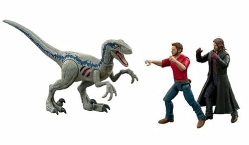 Jurassic World Juego de 3 figuras articuladas de Owen & Velociraptor Blue Extreme Danger Pursuit de Dominion