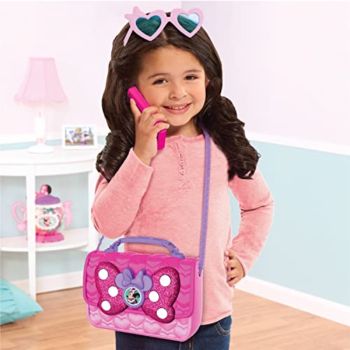 Just Play - Juego de 9 bolsas de Minnie Mouse con luces y sonidos, para teléfono celular, gafas de sol y accesorios, diseño de Minnie Mouse