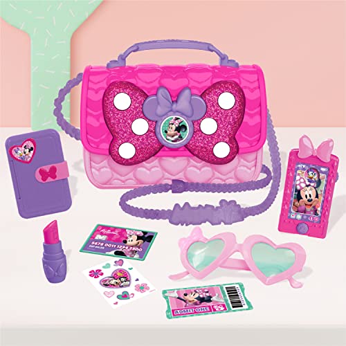 Just Play - Juego de 9 bolsas de Minnie Mouse con luces y sonidos, para teléfono celular, gafas de sol y accesorios, diseño de Minnie Mouse