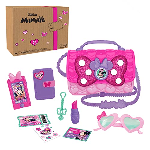 Just Play - Juego de 9 bolsas de Minnie Mouse con luces y sonidos, para teléfono celular, gafas de sol y accesorios, diseño de Minnie Mouse